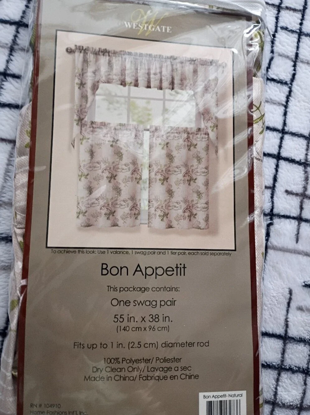 55x38 Bon Appetit Bed Bath & Beyond Mushroom Tan Swag TOPPER ONLY -NEW